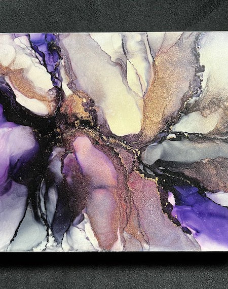 Space art of a supernova; abstract expressionism art featuring purple, black, copper and white colours; wall art with meaning.