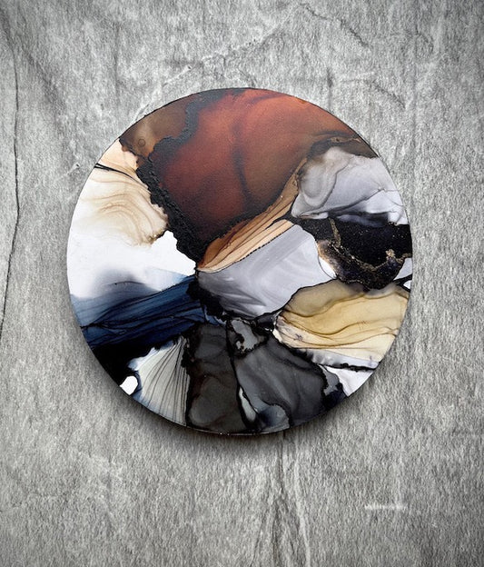 Earthy abstract art featuring brown, grey, black, beige and white colours; abstract symbolism art merging colours of earth and air, two elements in astrology.