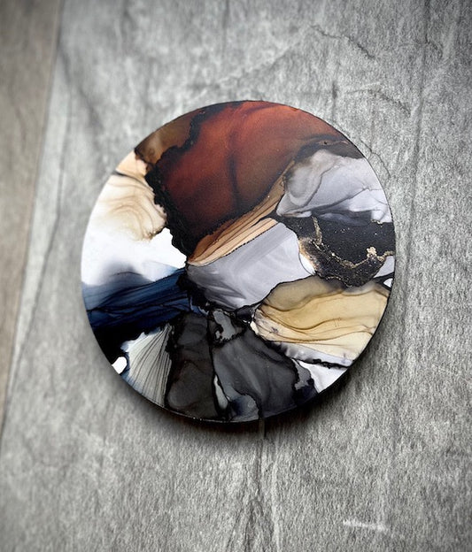 Abstract nature art featuring colours of earth and air, symbolic of two elements in astrology; earthy art set on a stone wall.