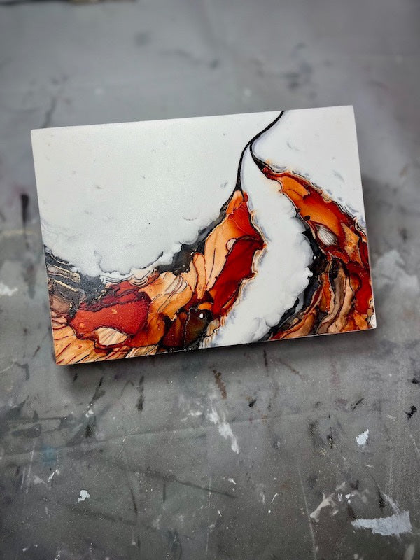 Art for gallery walls featuring autumn and fall coloured fantasy wings symbolic of transformation and inspired by the fire bird in mythology, the phoenix, displayed on a grey background.