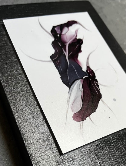 Symbolism art in a dark aesthetic featuring deep colours of blue and purple, float mounted on a black cradled panel. Abstract art with meaning conveying a soul message of inner alchemy.